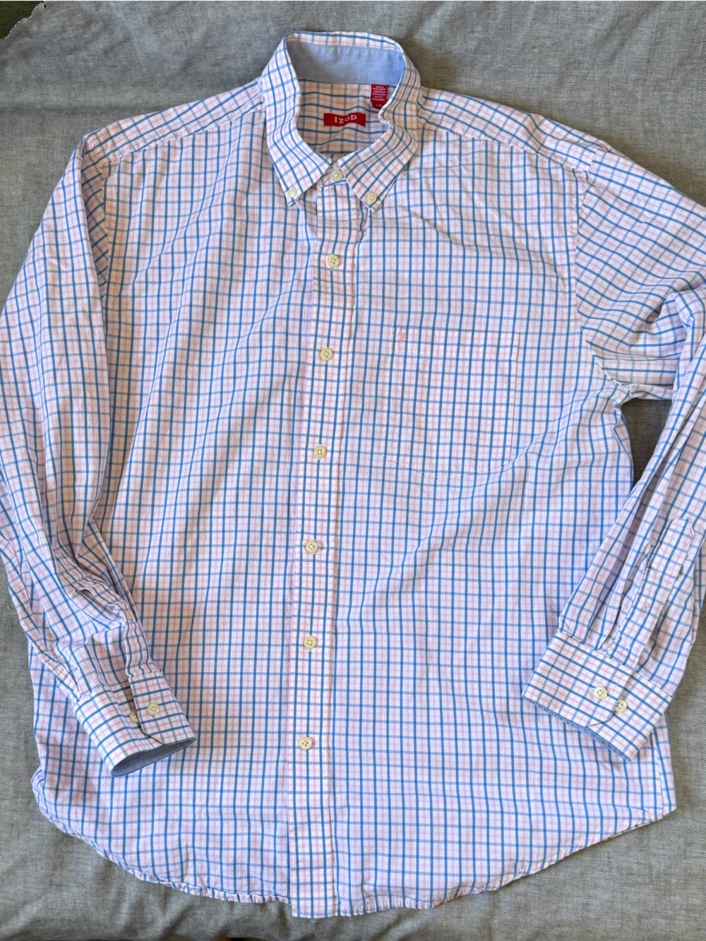 Izod Men's Plaid Button-Up Shirt in White, Blue & Pink